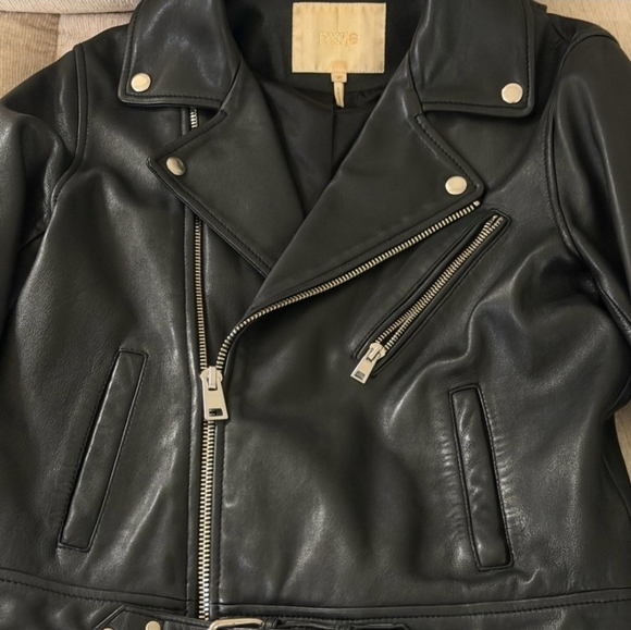 Maje Black Genuine Moto Cropped Leather Jacket S/m 38 Ret $473 - Picture 6 of 7